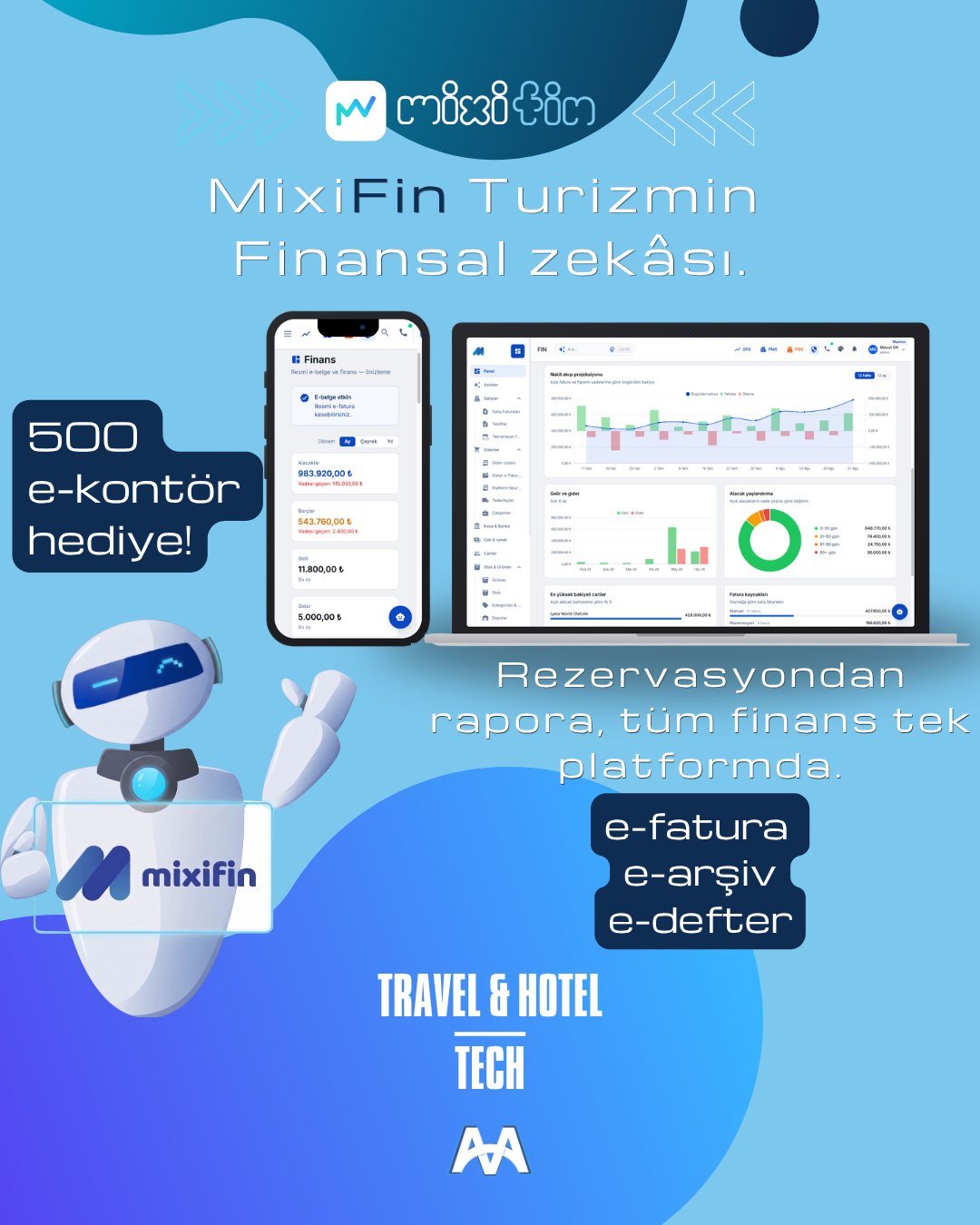 MixiFin; turizm işletmeleri için ön muhasebe, e-Fatura, e-Arşiv ve finansal raporlamayı bir araya getiriyor.