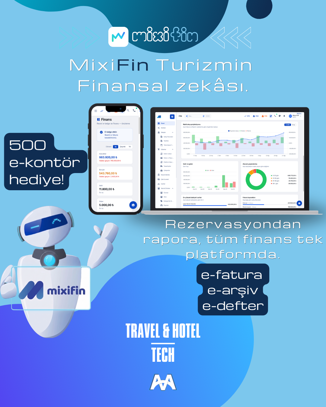 Turizm işletmeleri için MixiFin ön muhasebe, e-Fatura ve e-Arşiv yazılımı